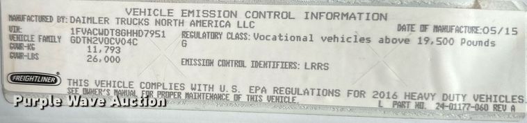 image for item DO5030 2016 Freightliner Business Class M2 106  box truck