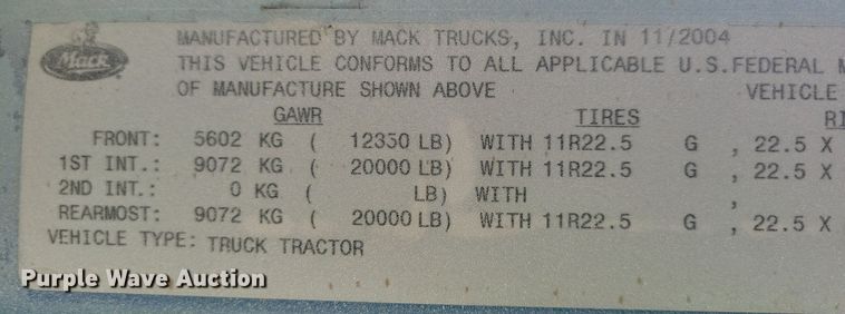 image for item JO9165 2005 Mack CXN613  semi truck