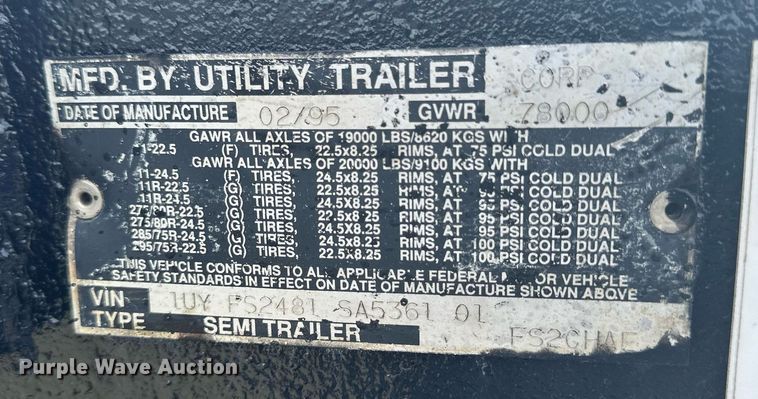 image for item KL9079 1995 Utility  flatbed trailer