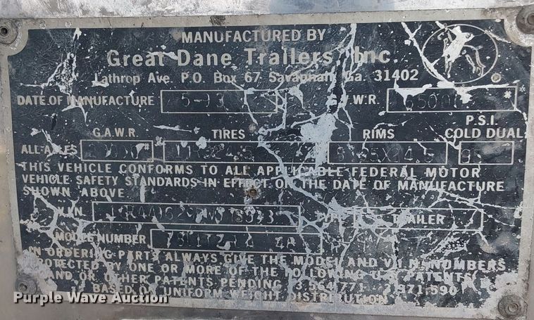 image for item KL9086 1993 Great Dane 7811TZ-1A 48  refrigerated van trailer