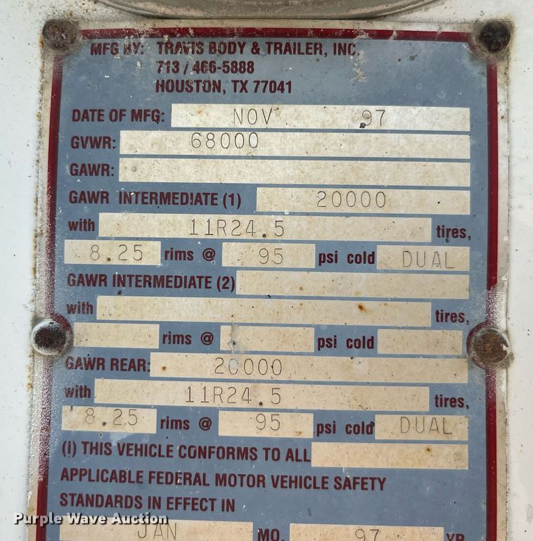 image for item LA9995 1998 Travis  end dump trailer