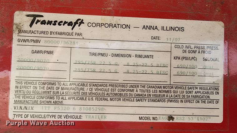 image for item LE9137 2008 Transcraft  flatbed trailer