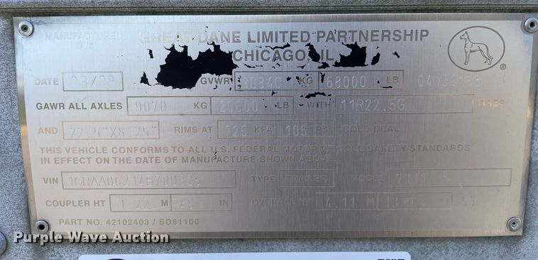 image for item LJ9652 2004 Great Dane 7311TA  dry van trailer