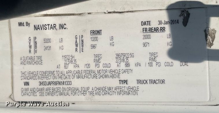 image for item LJ9674 2015 International ProStar Plus 122  semi truck