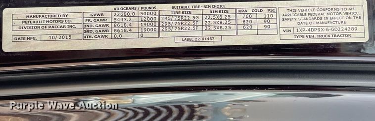 image for item LJ9680 2016 Peterbilt 587  semi truck