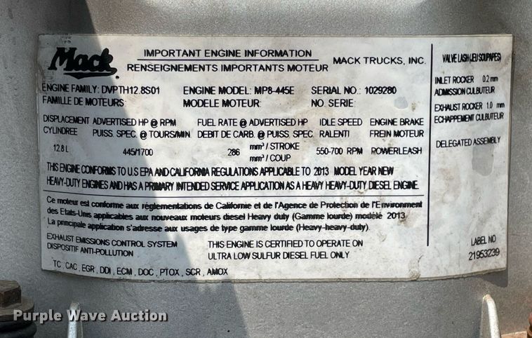 image for item LJ9681 2014 Mack CXU613  semi truck