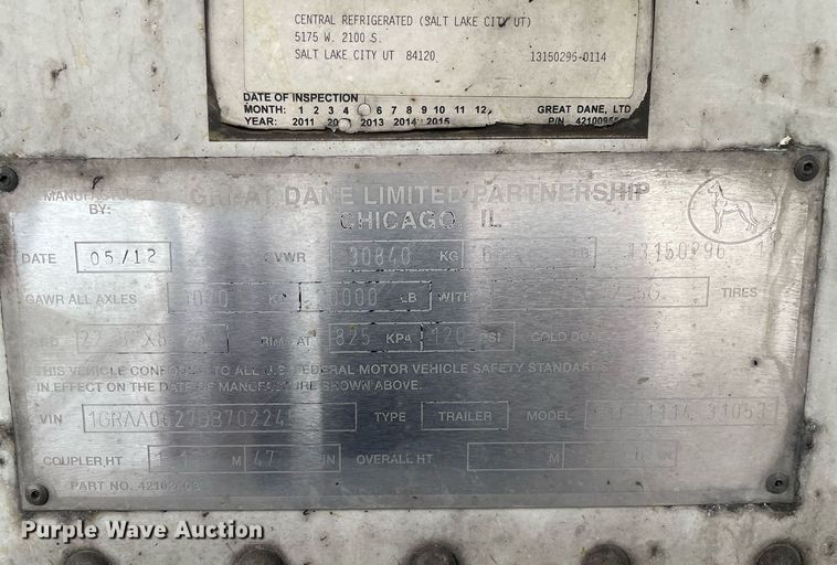 image for item LJ9692 2013 Great Dane CTL-1114-31053  refrigerated van trailer