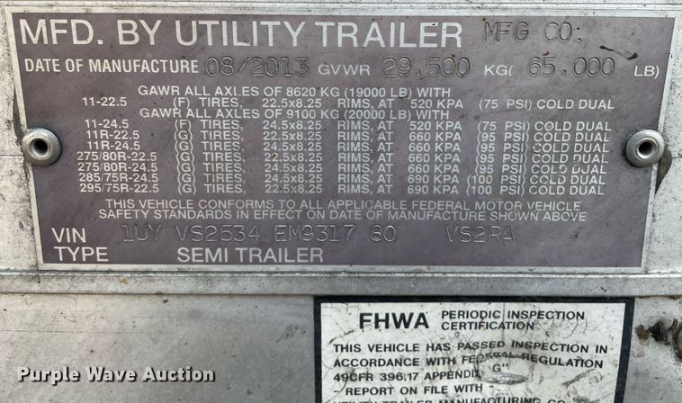 image for item LJ9696 2014 Utility  refrigerated van trailer