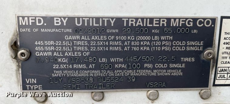 image for item LJ9697 2013 Utility  refrigerated van trailer