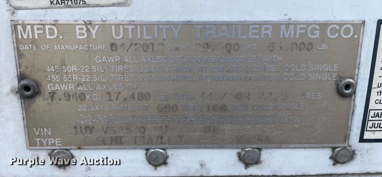 image for item LJ9699 2013 Utility  refrigerated van trailer