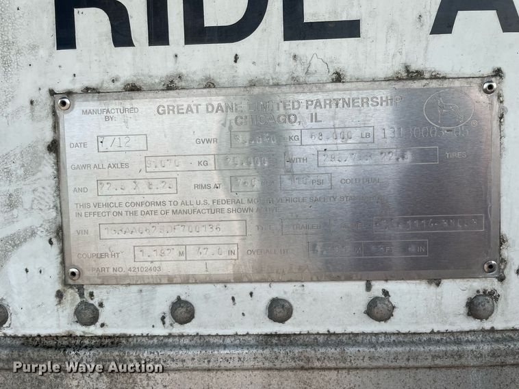 image for item LJ9700 2013 Great Dane  refrigerated van trailer