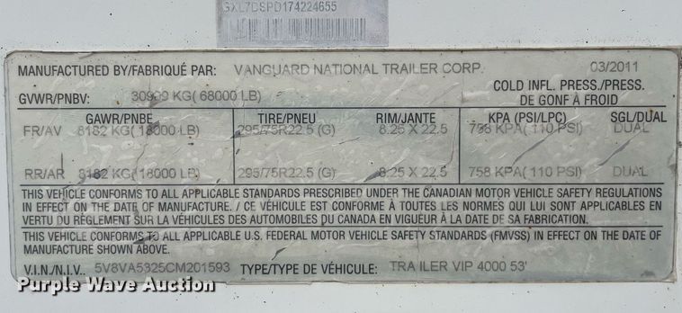 image for item LJ9705 2012 Van Guard  dry van trailer