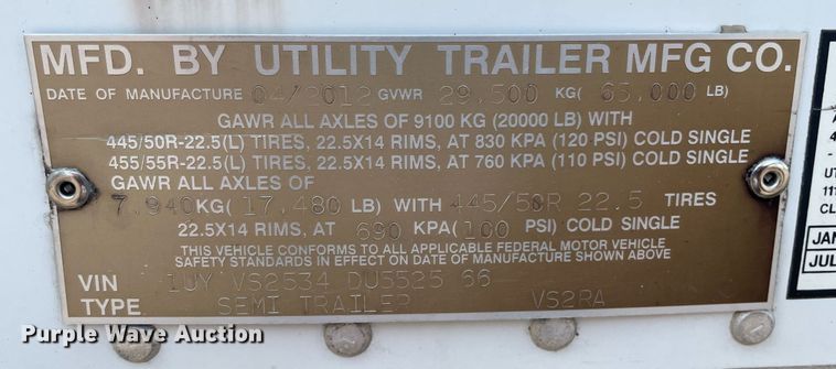 image for item LJ9706 2013 Utility  refrigerated van trailer