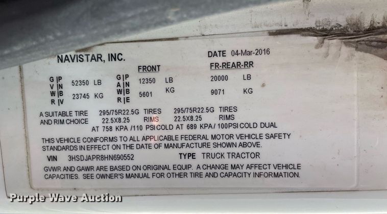 image for item LJ9715 2016 International ProStar Plus 122  semi truck