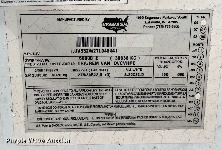 image for item LJ9725 2007 Wabash  dry van trailer