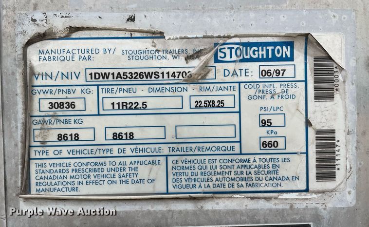 image for item LJ9727 1998 Stoughton  dry van trailer