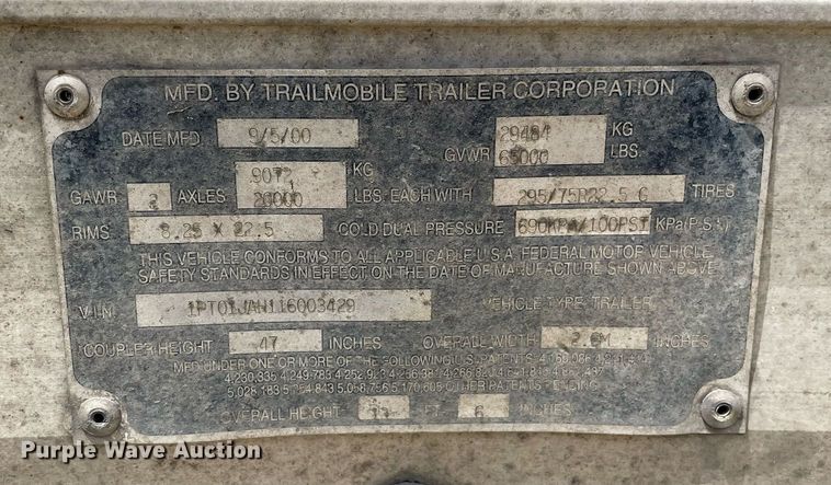 image for item LJ9730 2001 Trailmobile  dry van trailer