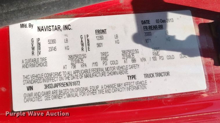 image for item LL9056 2014 International ProStar 122  semi truck