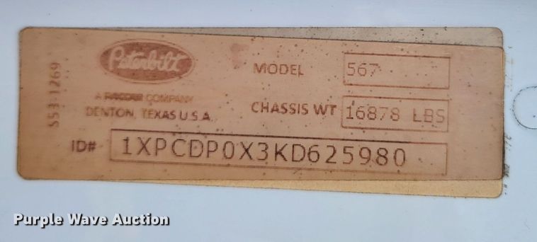 image for item LR9249 2019 Peterbilt 567  semi truck