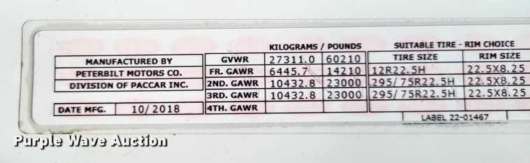 image for item LR9249 2019 Peterbilt 567  semi truck