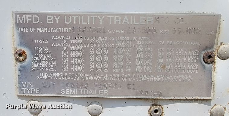 image for item ML9406 2002 Utility  side curtain trailer