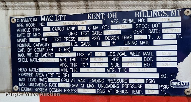 image for item MN9983 2015 MAC  tank trailer