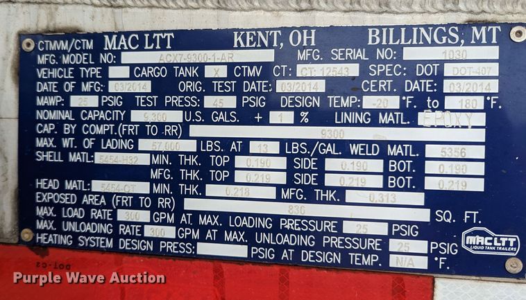 image for item MN9984 2015 MAC  tank trailer