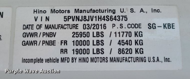 image for item MO9850 2017 Hino 268A  box truck