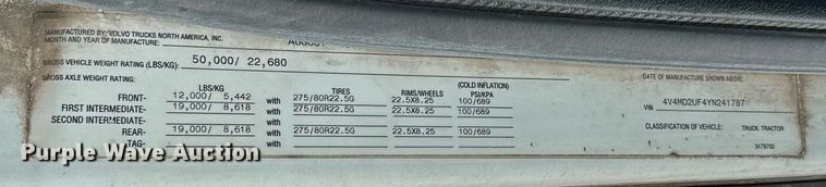 image for item OG9008 2000 Volvo VNM6  semi truck