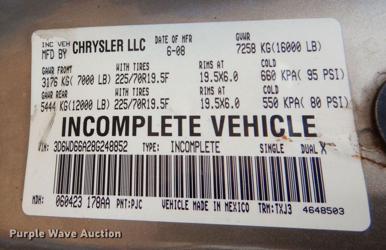 image for item AF9717 2008 Dodge Ram 4500HD  dump truck