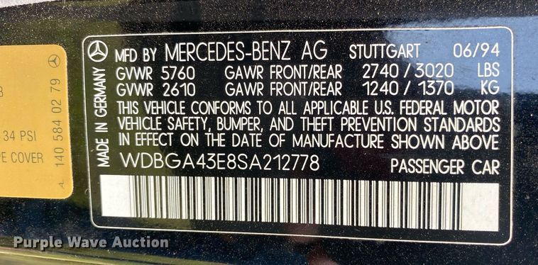 image for item DI7773 1995 Mercedes Benz S420