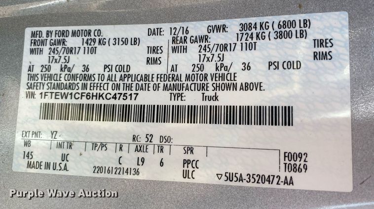 image for item DI7777 2017 Ford F150  SuperCrew pickup truck