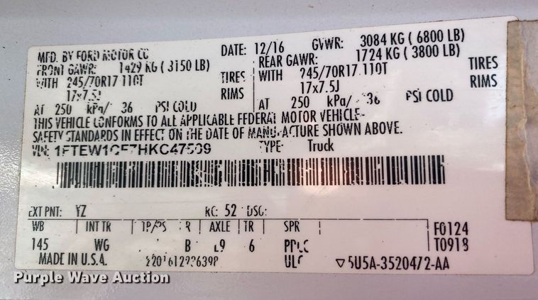 image for item DI7778 2017 Ford F150  SuperCrew pickup truck