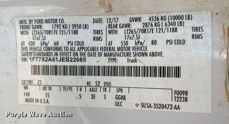 image for item DI7782 2018 Ford F250 Super Duty  SuperCab pickup truck