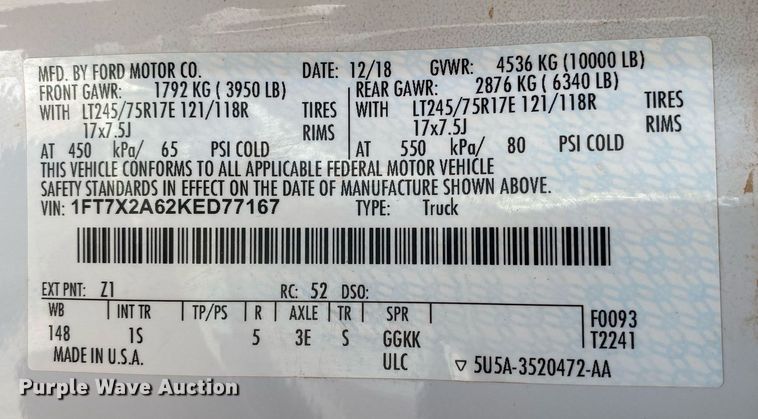 image for item DI7790 2019 Ford F250 Super Duty  SuperCab pickup truck