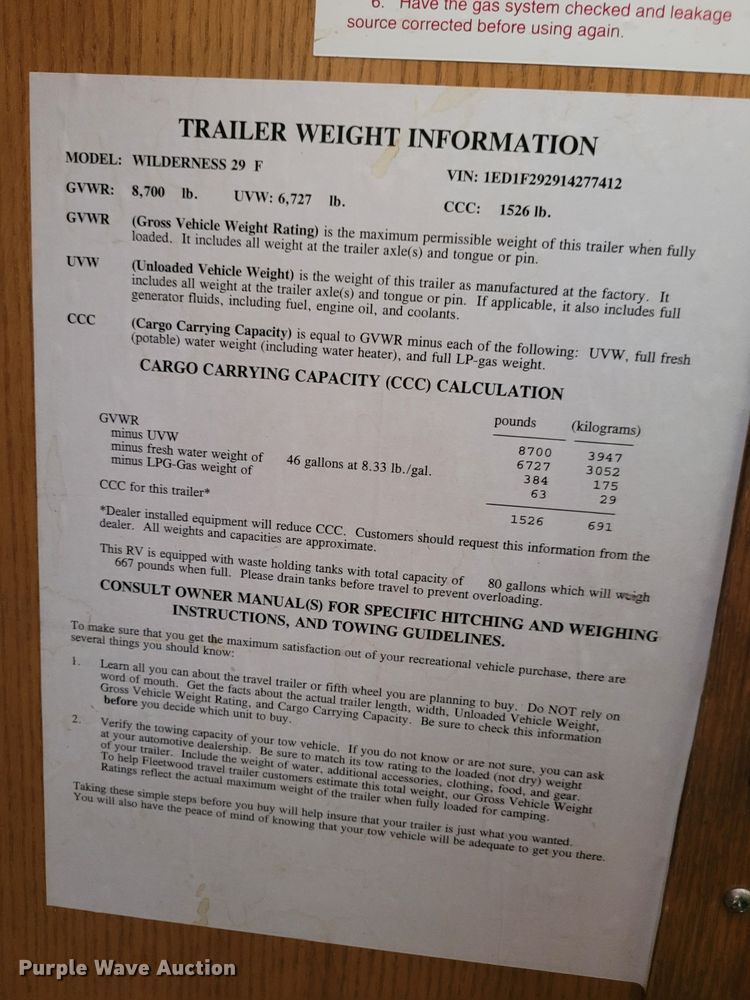 image for item DK1926 2001 Fleetwood Wilderness GL  camper