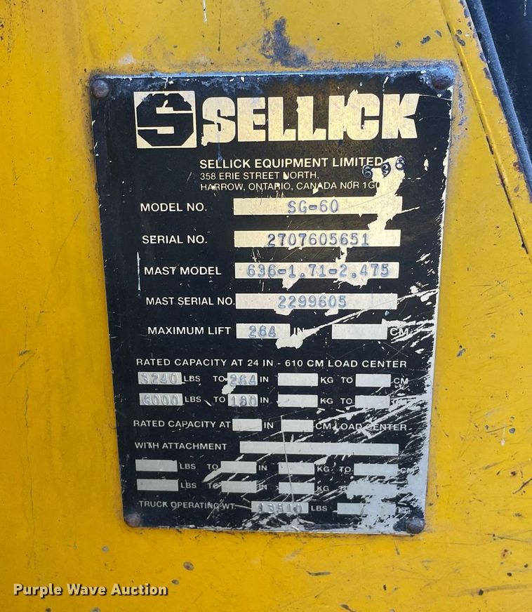 image for item DL3770 Sellick  SG60 forklift