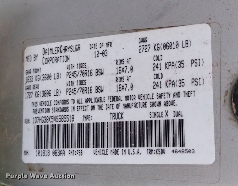 image for item DN6491 2004 Dodge Dakota SXT  Quad Cab pickup truck