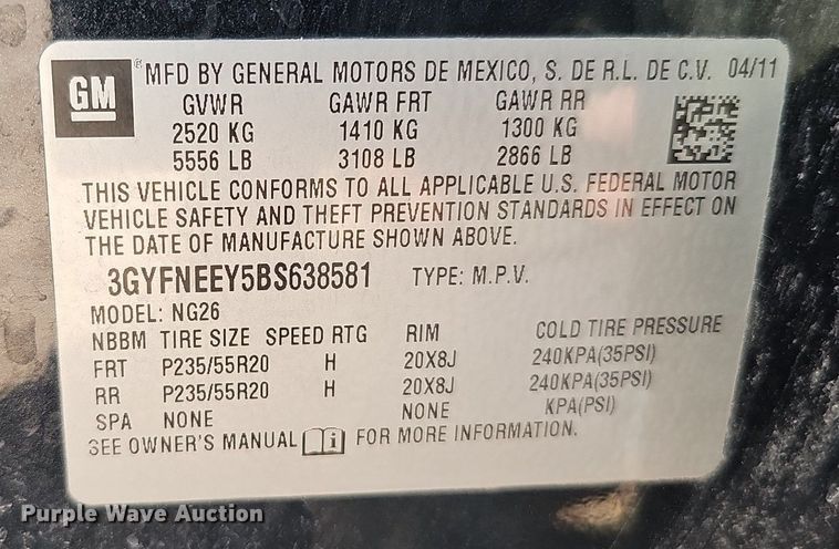 image for item DO2744 2011 Cadillac SRX  SUV