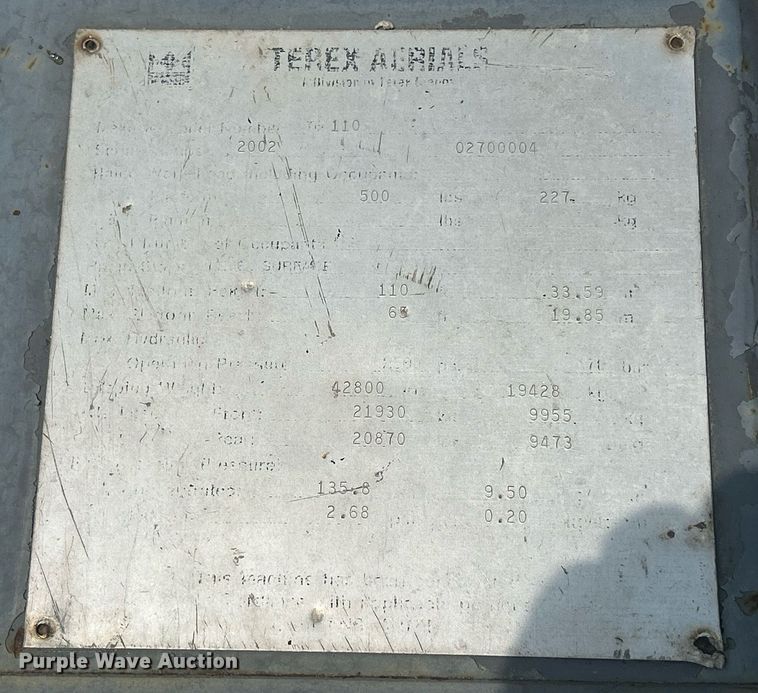 image for item DR4713 2002 Terex TB110  boom lift