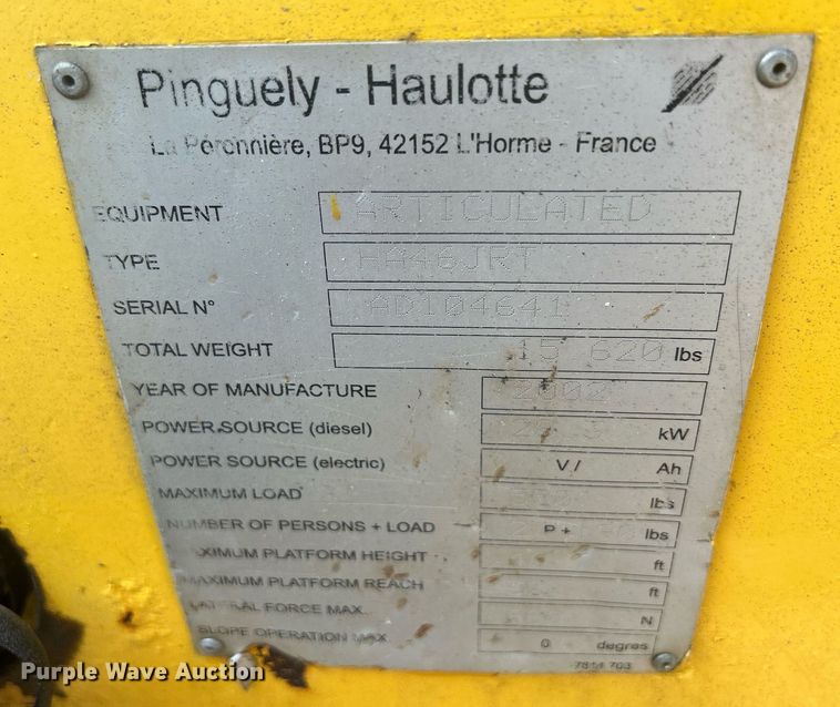 image for item DR4715 2002 Haulotte HA46JRT  boom lift