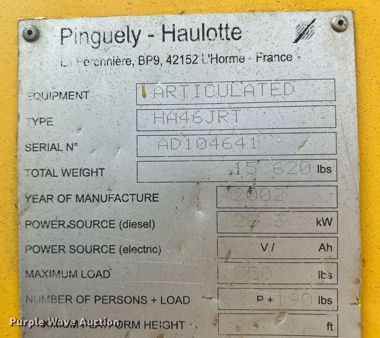 image for item DR4715 2002 Haulotte HA46JRT  boom lift