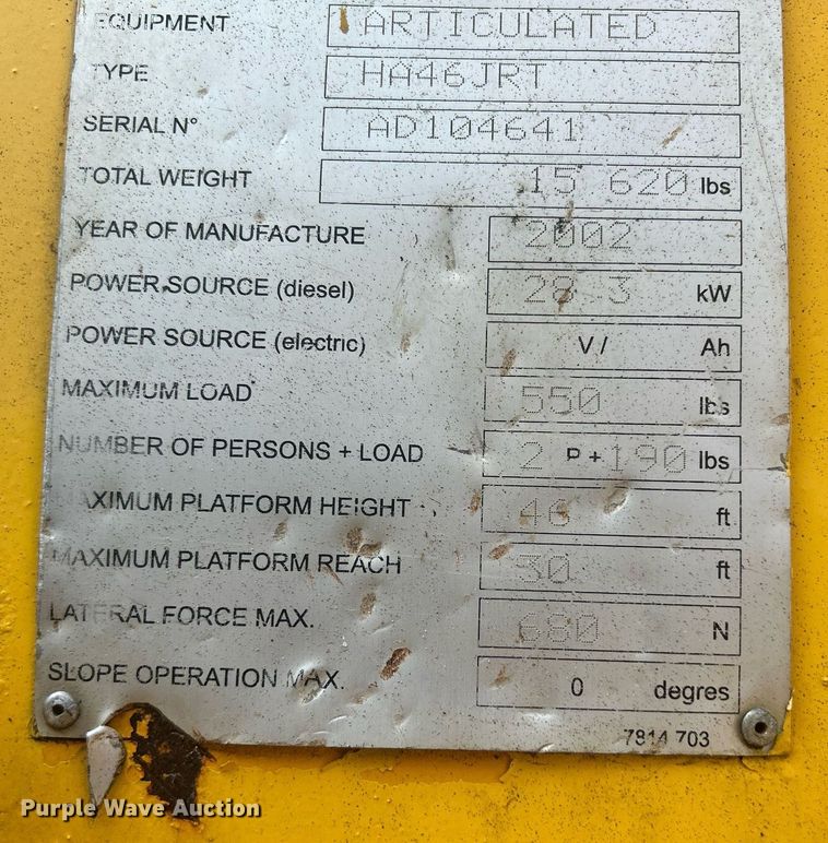 image for item DR4715 2002 Haulotte HA46JRT  boom lift