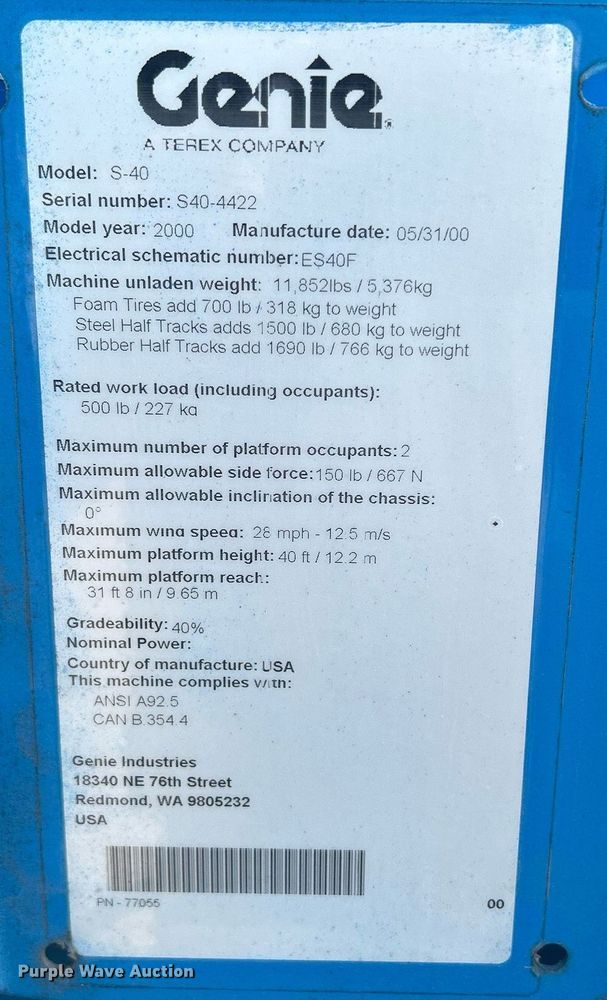 image for item DR4716 2000 Genie S-40  boom lift