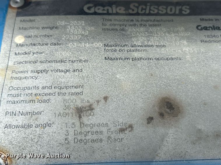 image for item DR4718 2000 Genie GS-2032  scissor lift