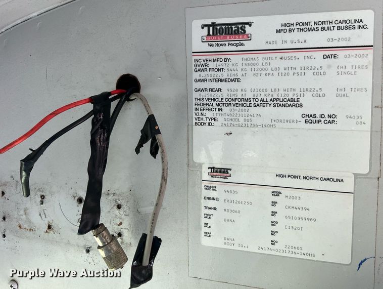 image for item II9162 2003 Thomas Built Saf-T-Liner MVP ER  school bus