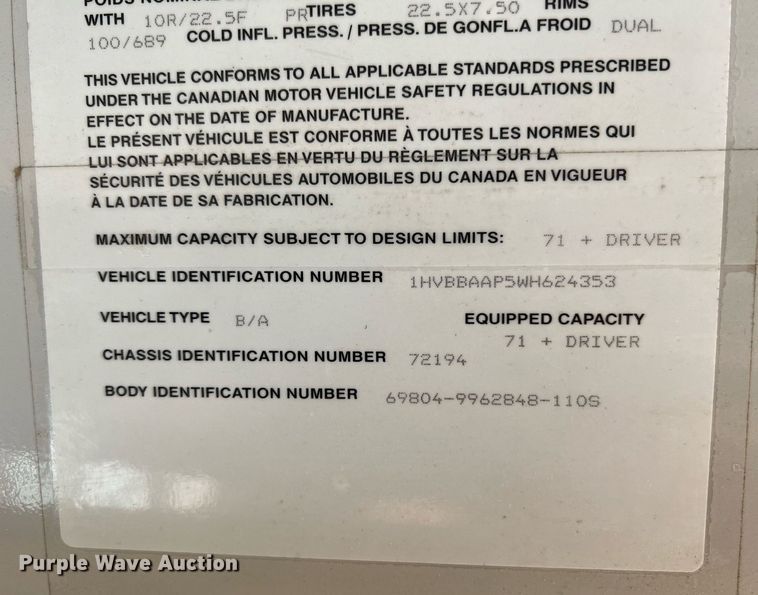 image for item II9164 1998 International 3800  school bus