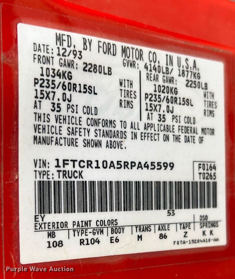 image for item II9166 1994 Ford Ranger  pickup truck