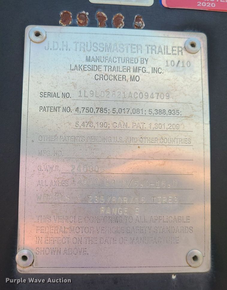 image for item LE9205 2010 Lakeside Trussmaster  tilt deck equipment trailer