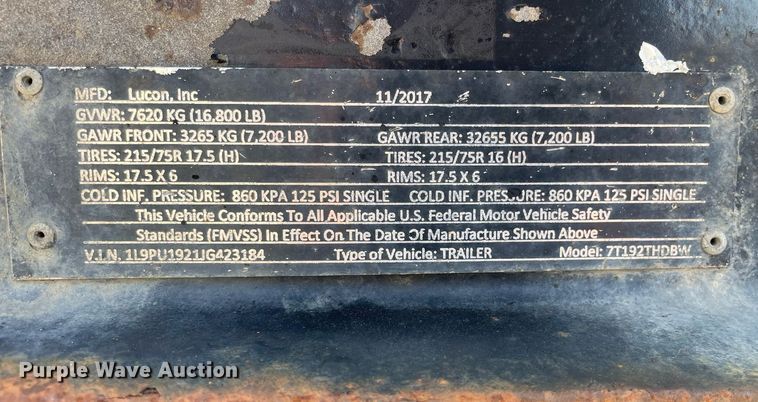 image for item LJ9743 2018 Lucon 7T192THDBW  tilt deck equipment trailer